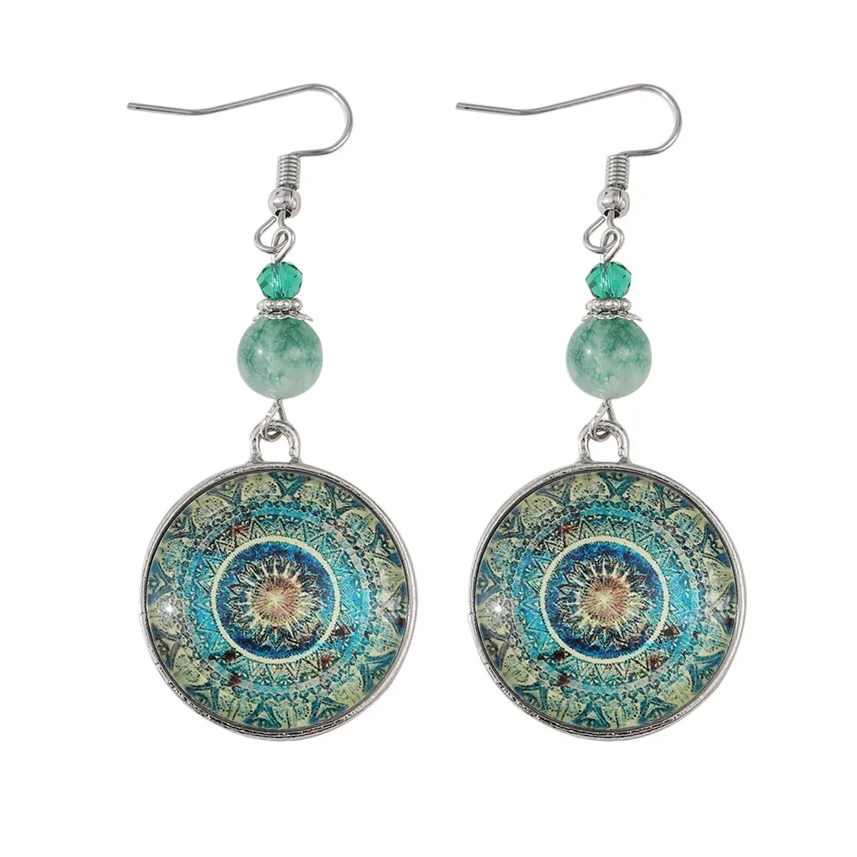 Wholesale retro mandala flower Time Gem ethnic style dream catcher long pendant earrings