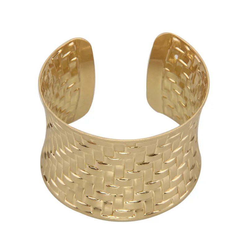 Wholesale Retro metal braided wide version self-discipline bracelet female advanced design photosensitive arc open bracelet