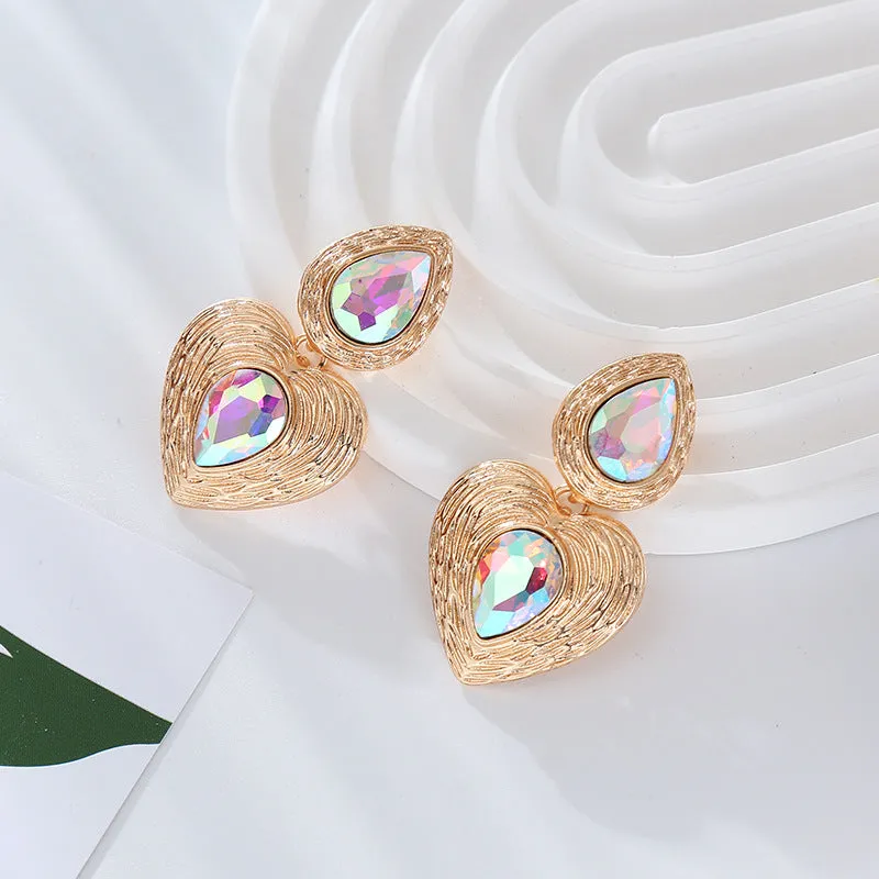 Wholesale Retro Metal Irregular Multi-layered Love Antique Style Golden Earrings