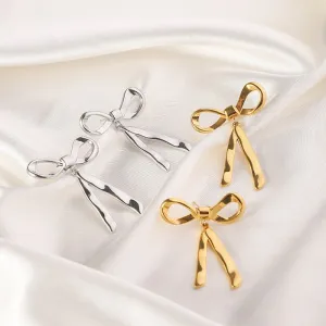 Wholesale Retro Mirror Three-dimensional Butterfly Bow Stainless Steel 18k Real Gold Titanium Steel Earrings