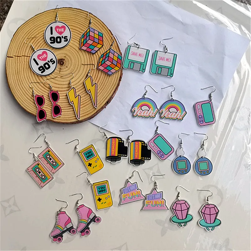 Wholesale Retro Nostalgic Rubik's Cube Game Console Skates Acrylic Earrings