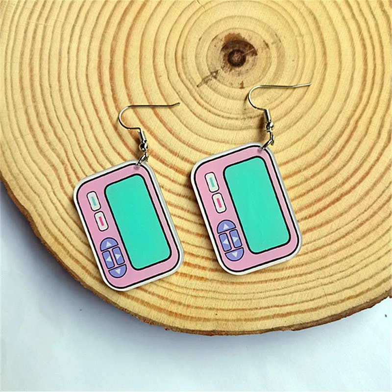 Wholesale Retro Nostalgic Rubik's Cube Game Console Skates Acrylic Earrings