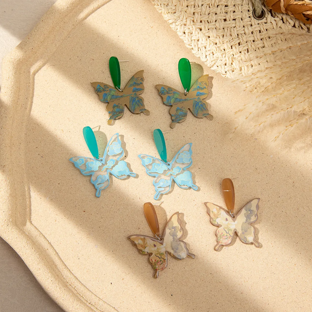 Wholesale Retro Oil Painting Butterfly Earrings