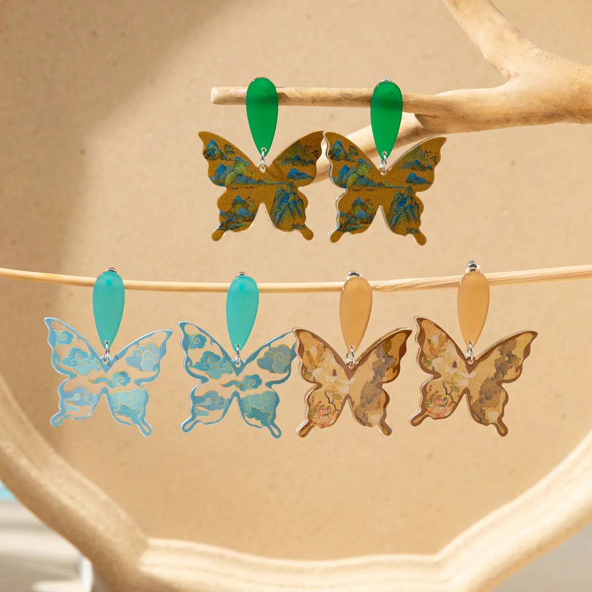 Wholesale Retro Oil Painting Butterfly Earrings