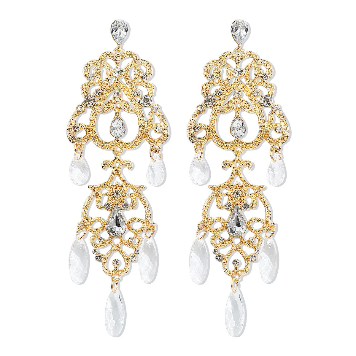 Wholesale Retro Palace Style Hollow Drop-Shaped Tassel Earrings