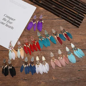 Wholesale Retro Pattern Long Rice Bead Tassel Earrings
