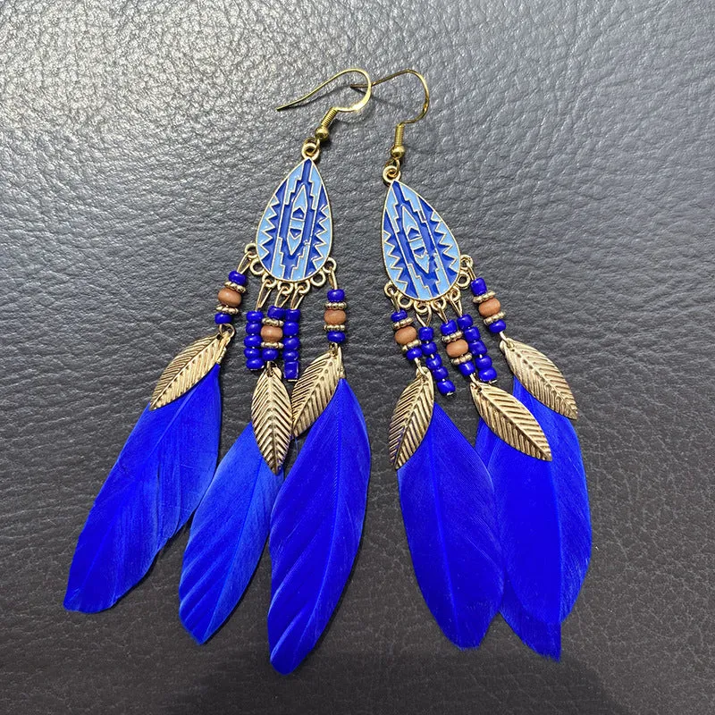 Wholesale Retro Pattern Long Rice Bead Tassel Earrings