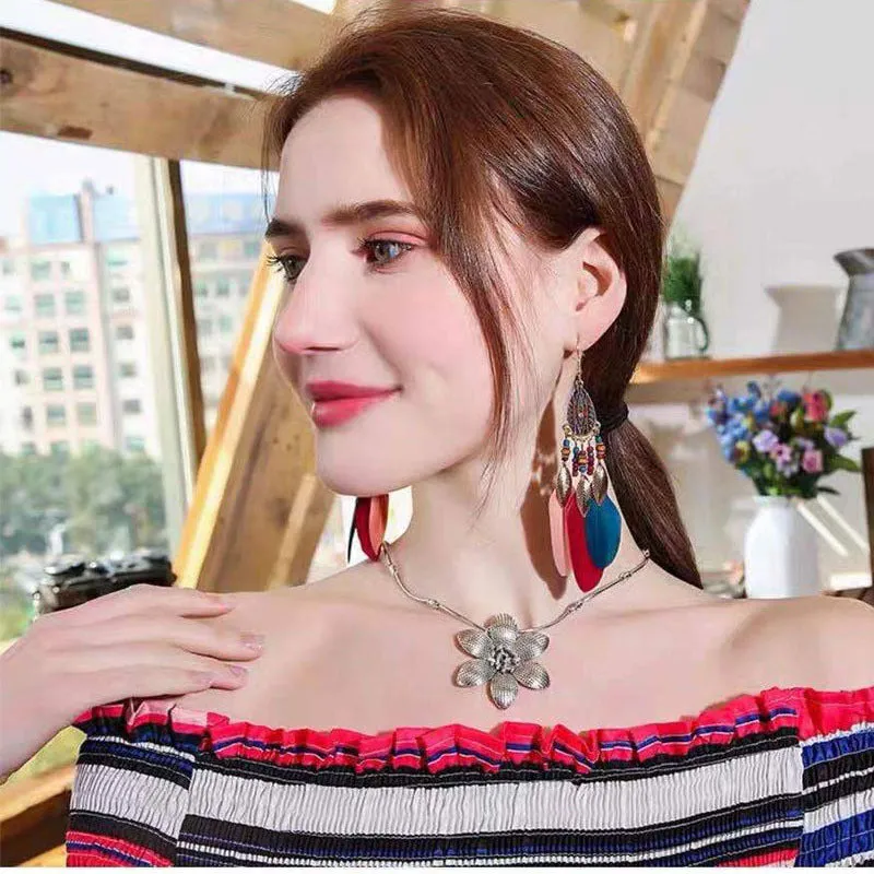Wholesale Retro Pattern Long Rice Bead Tassel Earrings