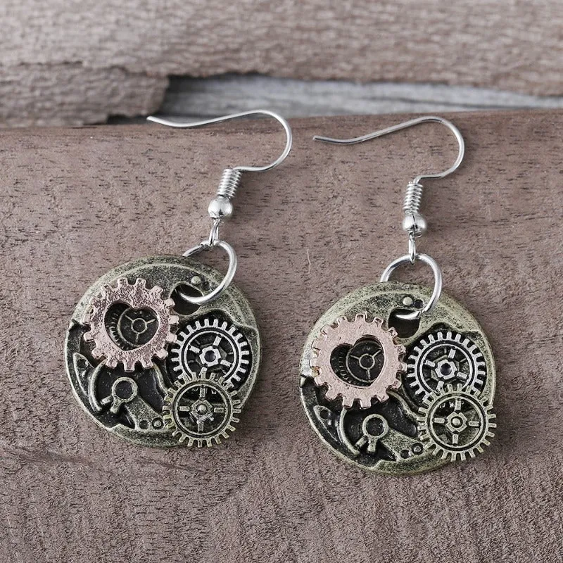 Wholesale Retro Punk Style Mechanical Gear Steam DIY Movement Personality Creative Alloy Earrings
