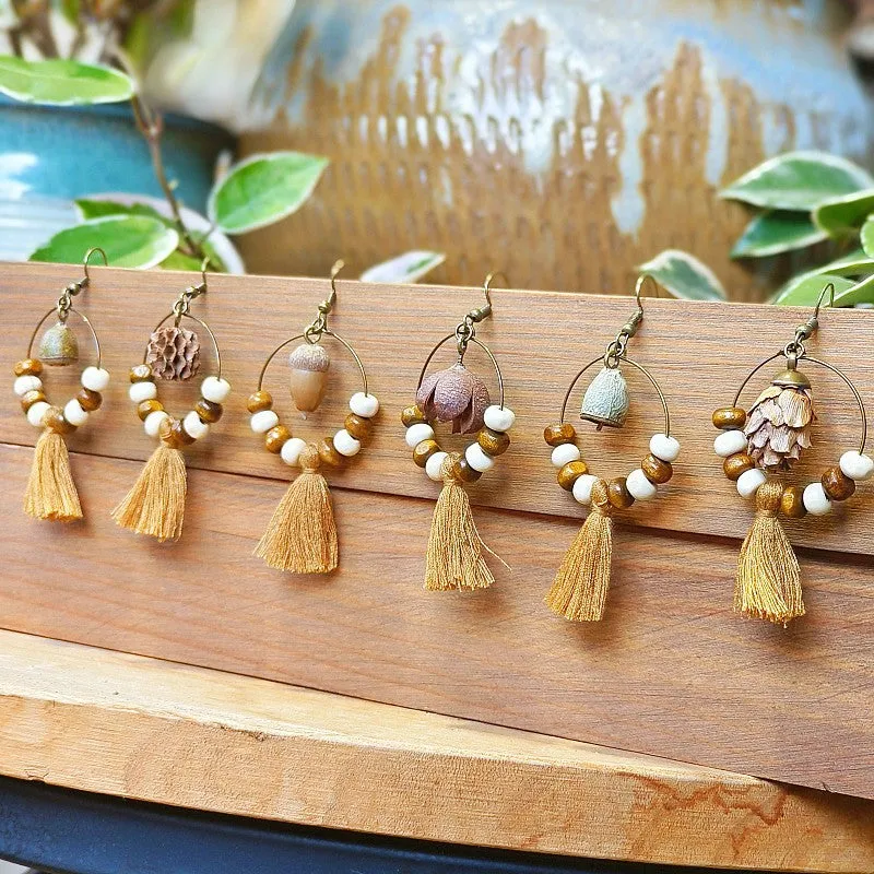 Wholesale Retro Real Fruit Exaggerated Large Hoop Hanging Wooden Beads Earrings