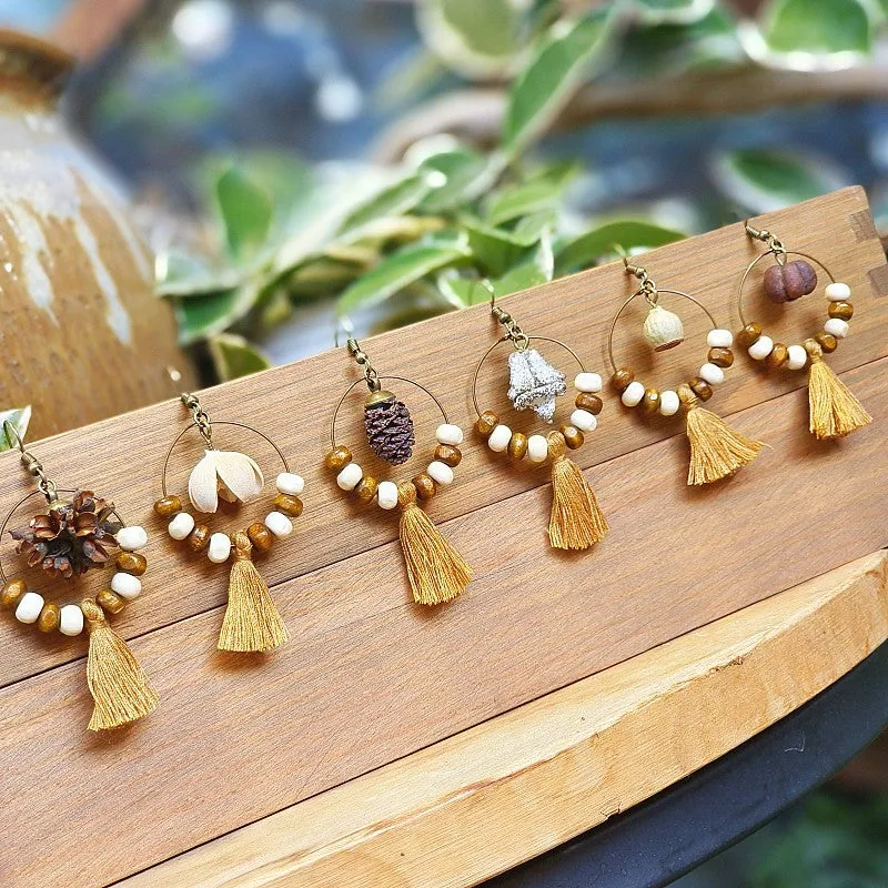 Wholesale Retro Real Fruit Exaggerated Large Hoop Hanging Wooden Beads Earrings