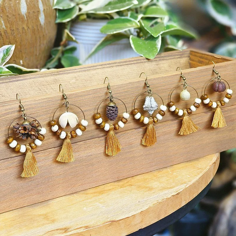 Wholesale Retro Real Fruit Exaggerated Large Hoop Hanging Wooden Beads Earrings