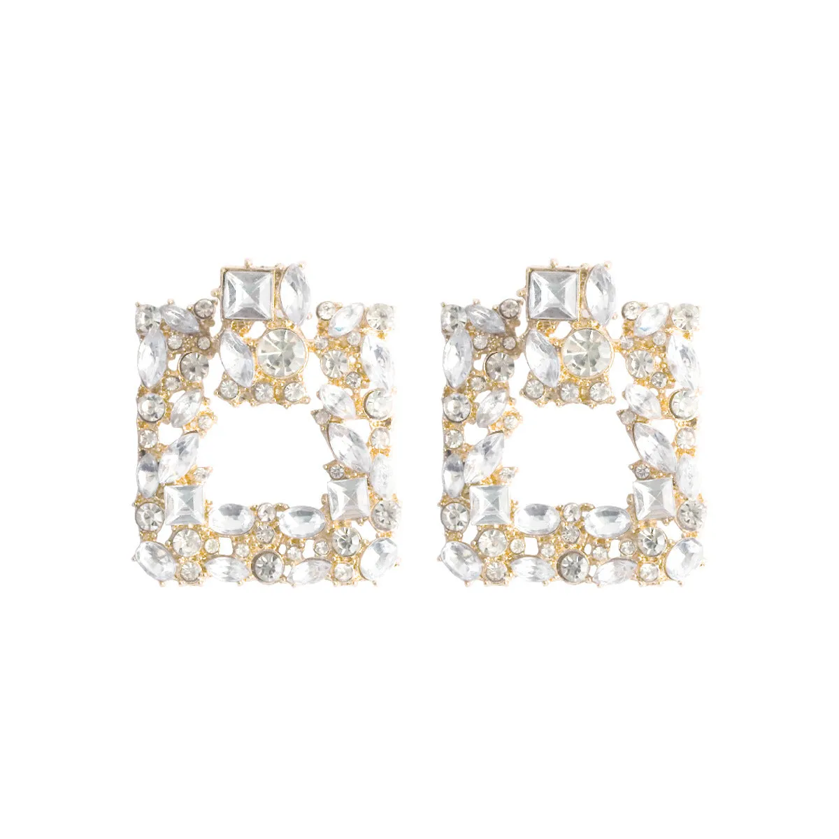 Wholesale Retro Square Gemstone Diamond Inlaid Alloy Earrings