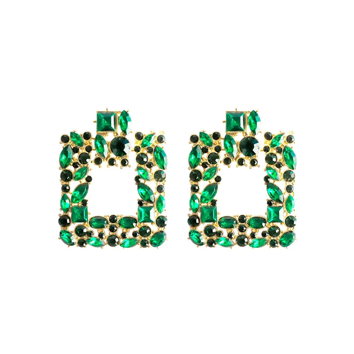 Wholesale Retro Square Gemstone Diamond Inlaid Alloy Earrings