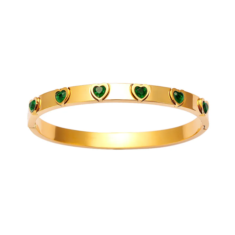 Wholesale Retro Stainless Steel 18K Gold -inlaid Peach Heart Dale Caps Bracelet
