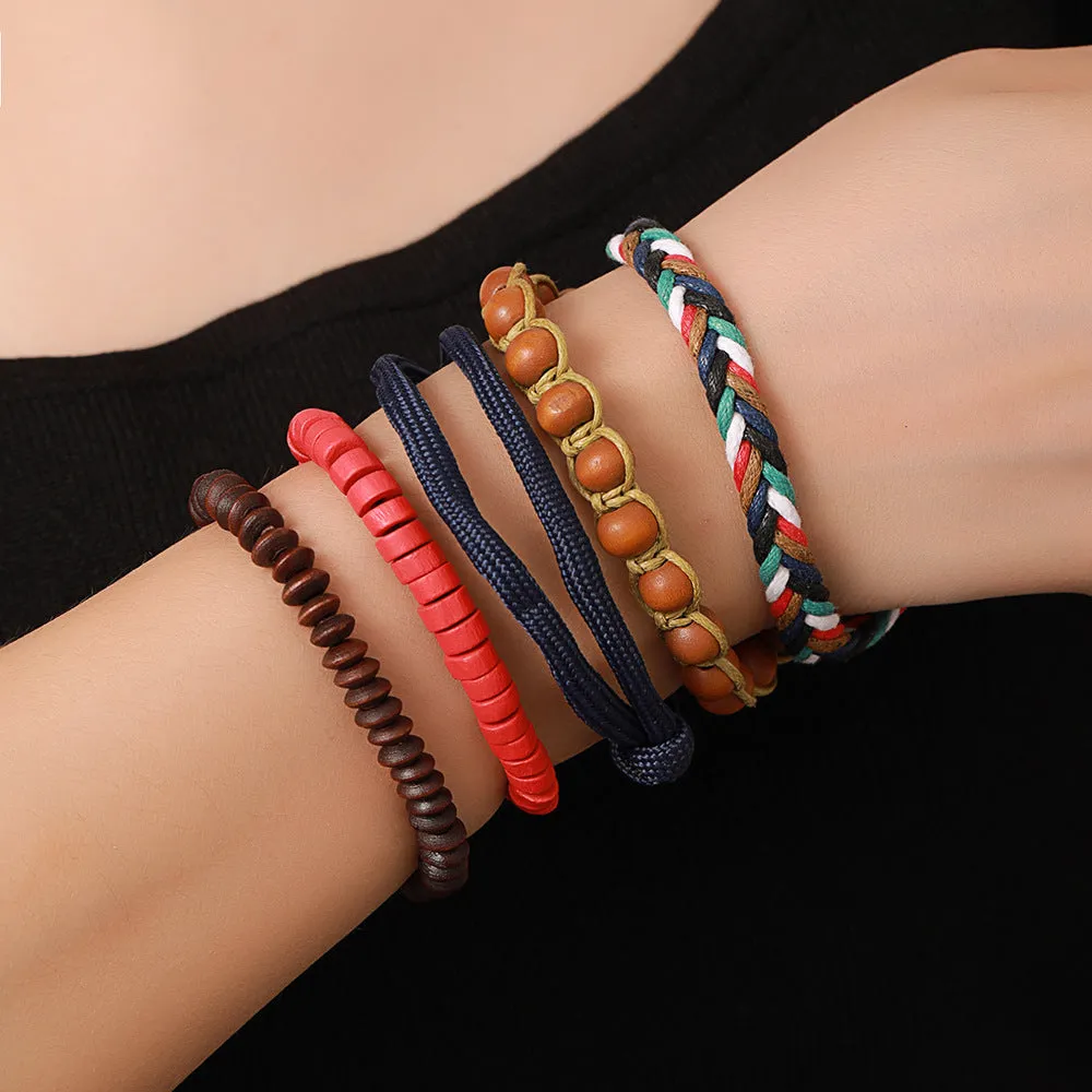 Wholesale Retro Style Wooden Beads Stacked with Bracelet Men's Beaded Cross Pendant Bracelet