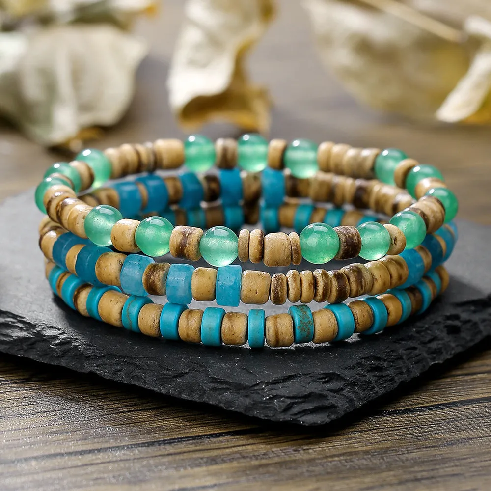 Wholesale Retro Style Wooden Beads Stacked with Bracelet Men's Beaded Cross Pendant Bracelet