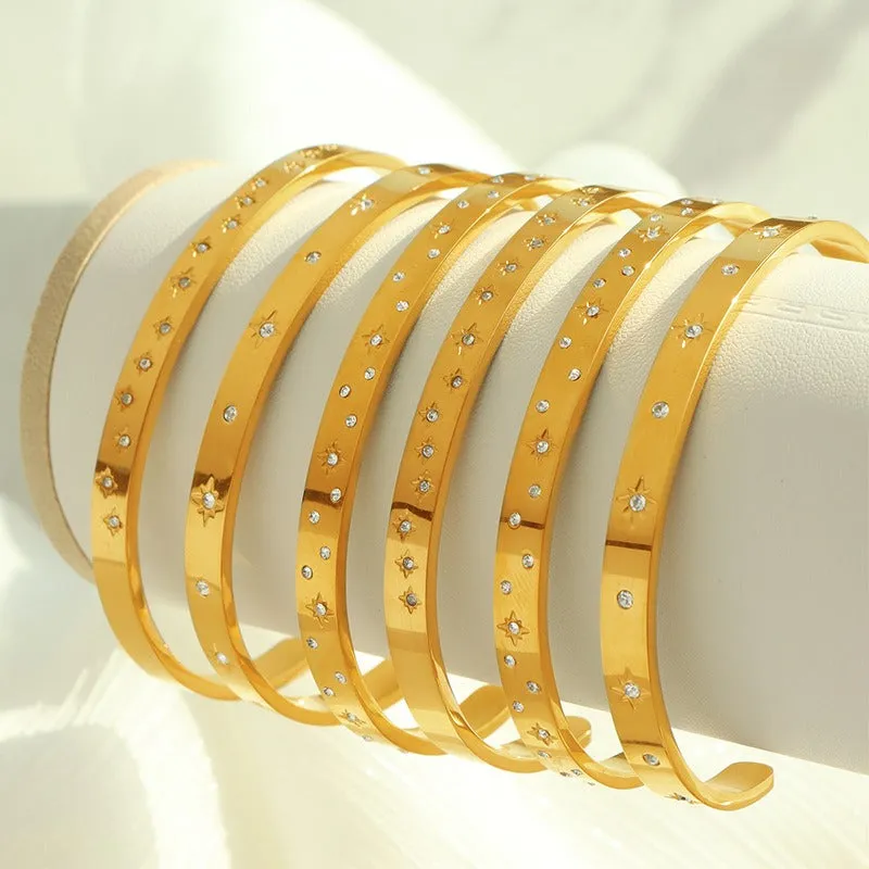 Wholesale Retro Style Zircon Set 18K Gold Plated Titanium Steel Bracelet