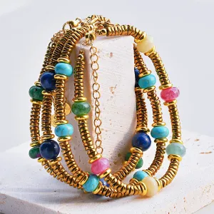 Wholesale Retro texture color natural stone stitching titanium steel bracelet