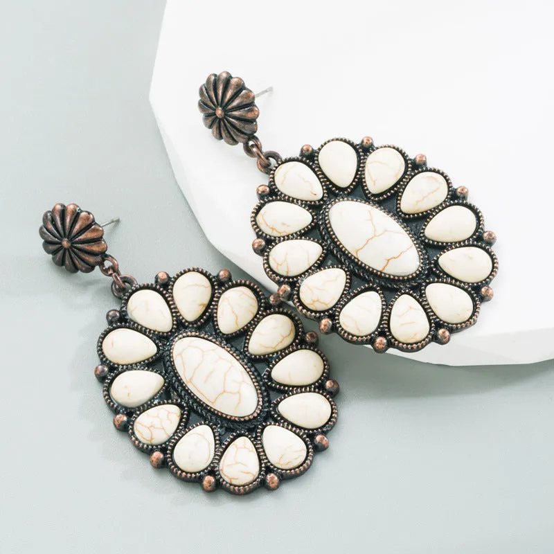 Wholesale Retro turquoise exaggerated temperament earrings