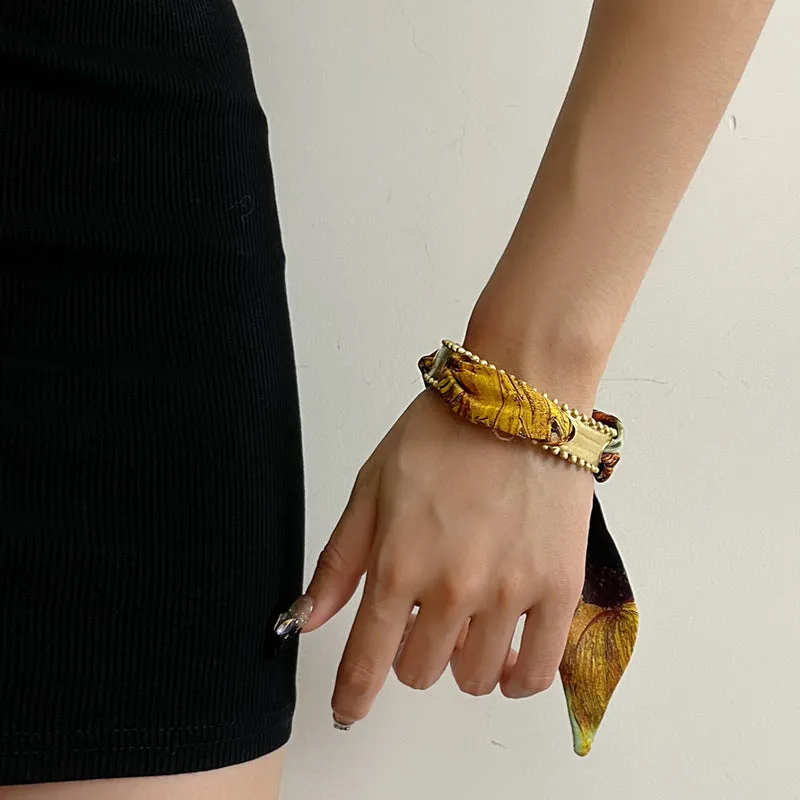Wholesale Retro vintage style gold silk scarf open wide bracelet niche exaggerated high-end Bracelet