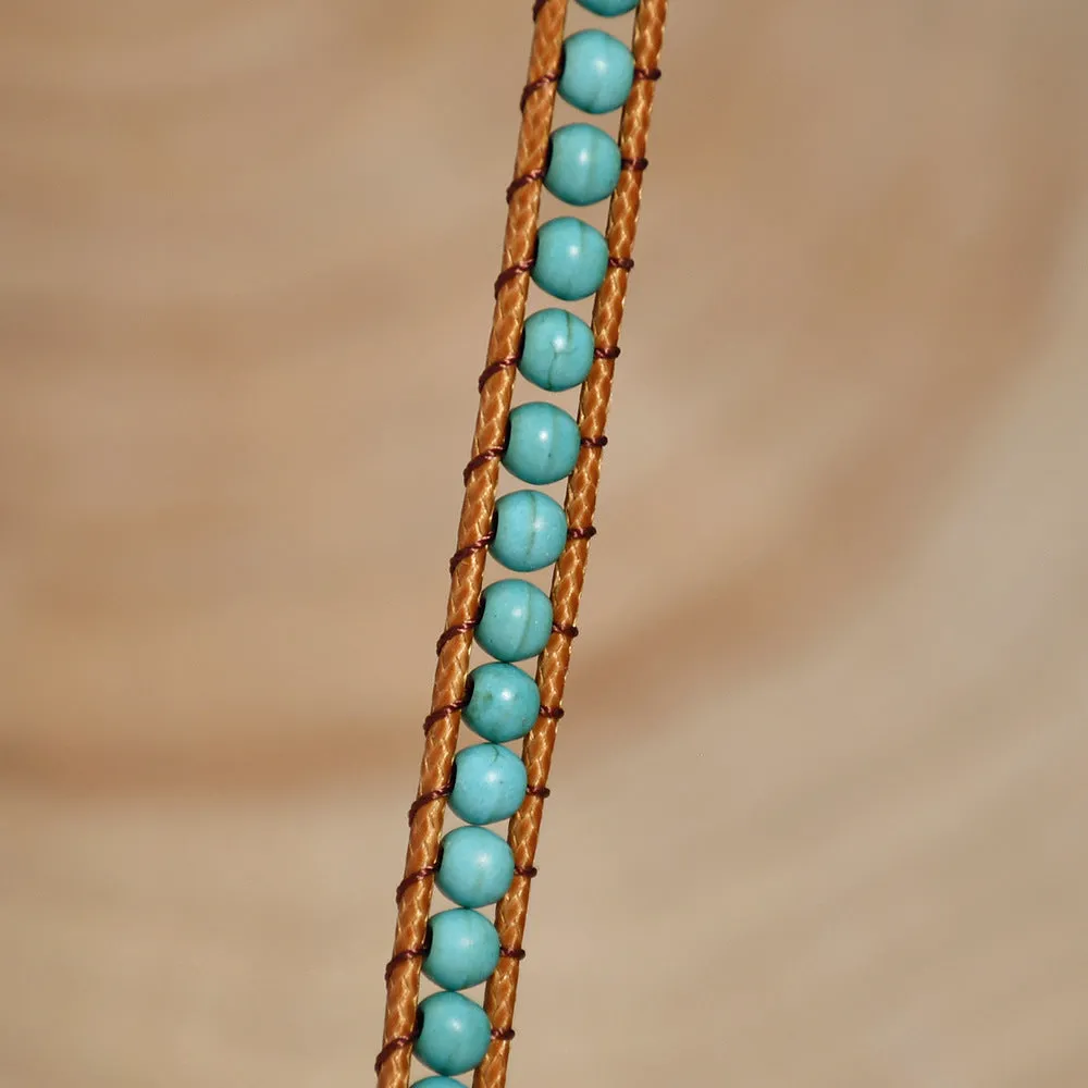 Wholesale Retro winding double-layer bracelet ethnic style turquoise bracelet couple braided bracelet