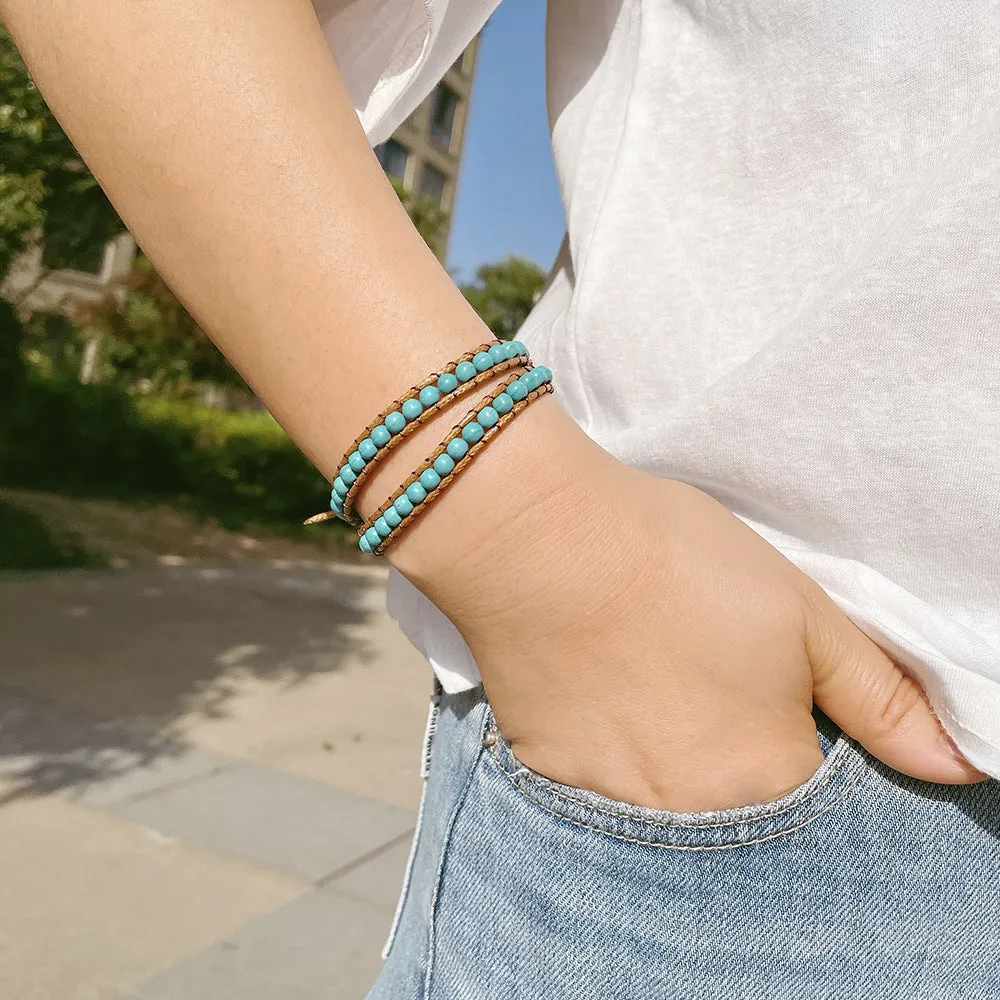 Wholesale Retro winding double-layer bracelet ethnic style turquoise bracelet couple braided bracelet