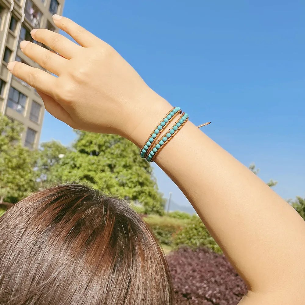 Wholesale Retro winding double-layer bracelet ethnic style turquoise bracelet couple braided bracelet