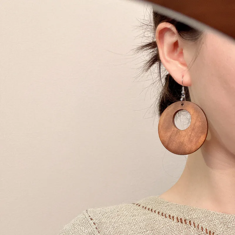 Wholesale Retro wooden exaggerated earrings Chinese ethnic style