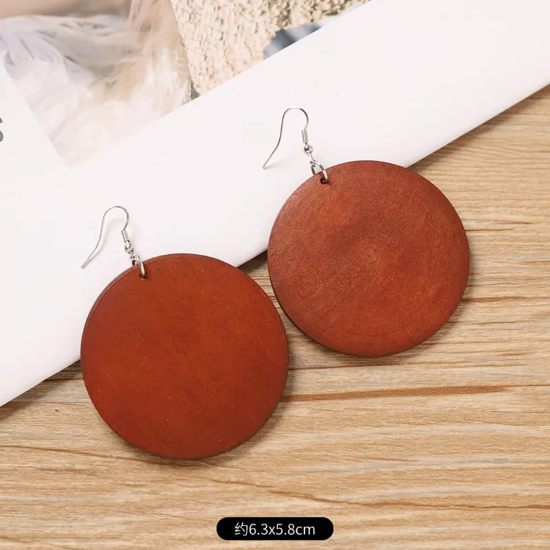 Wholesale Retro wooden exaggerated earrings Chinese ethnic style