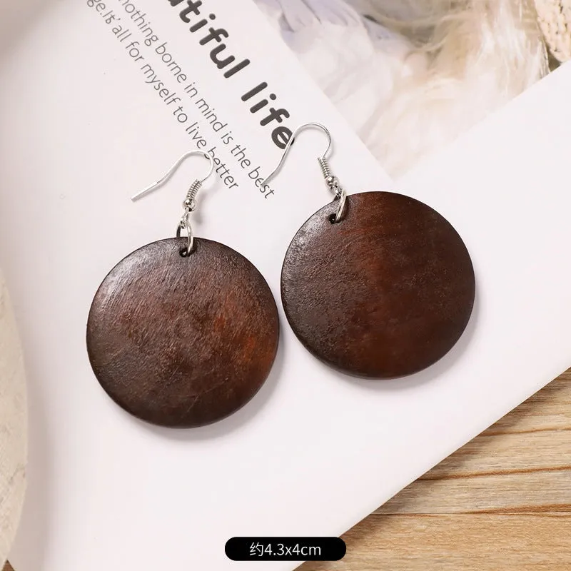 Wholesale Retro wooden exaggerated earrings Chinese ethnic style