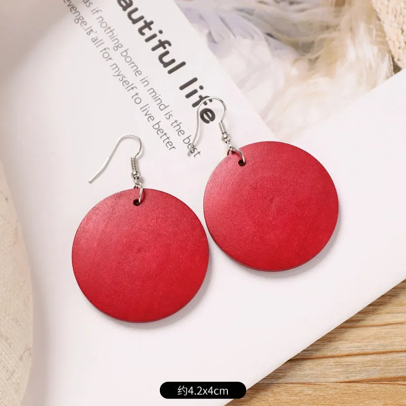 Wholesale Retro wooden exaggerated earrings Chinese ethnic style