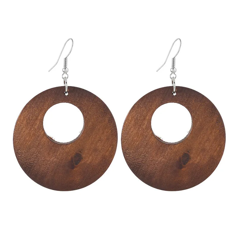 Wholesale Retro wooden exaggerated earrings Chinese ethnic style