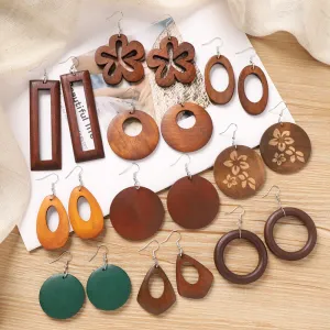 Wholesale Retro wooden exaggerated earrings Chinese ethnic style