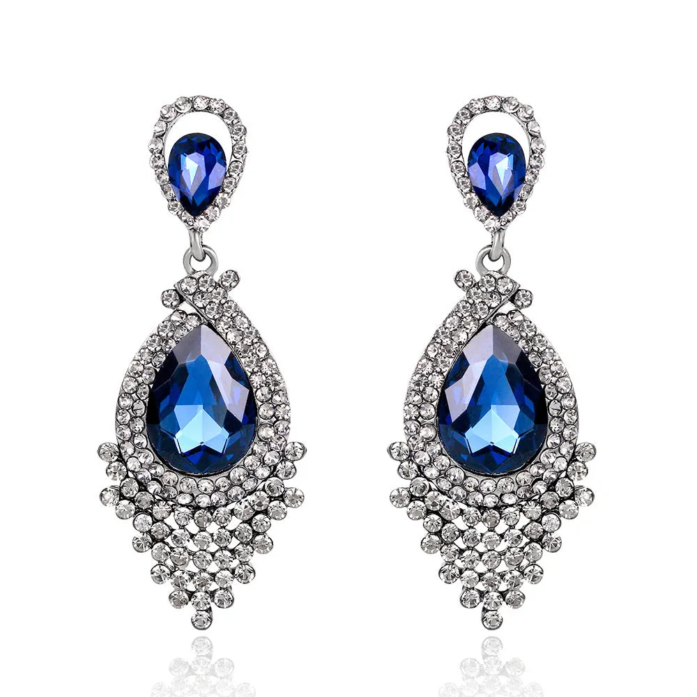 Wholesale Rhinestone Gemstone Tassel Glass Drop Earrings