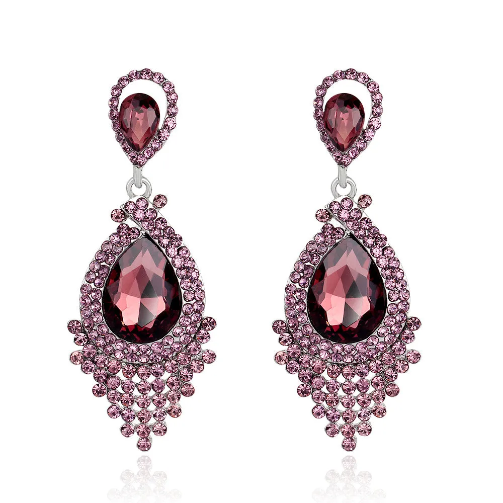 Wholesale Rhinestone Gemstone Tassel Glass Drop Earrings