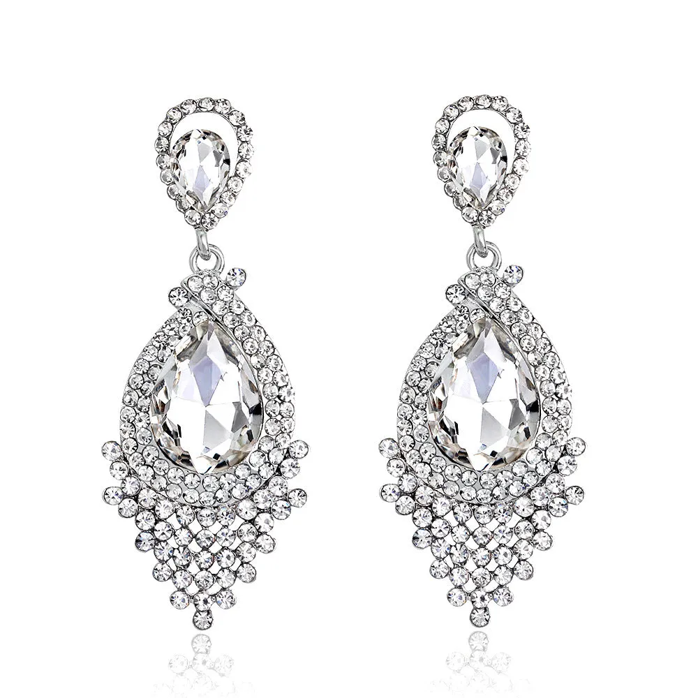 Wholesale Rhinestone Gemstone Tassel Glass Drop Earrings