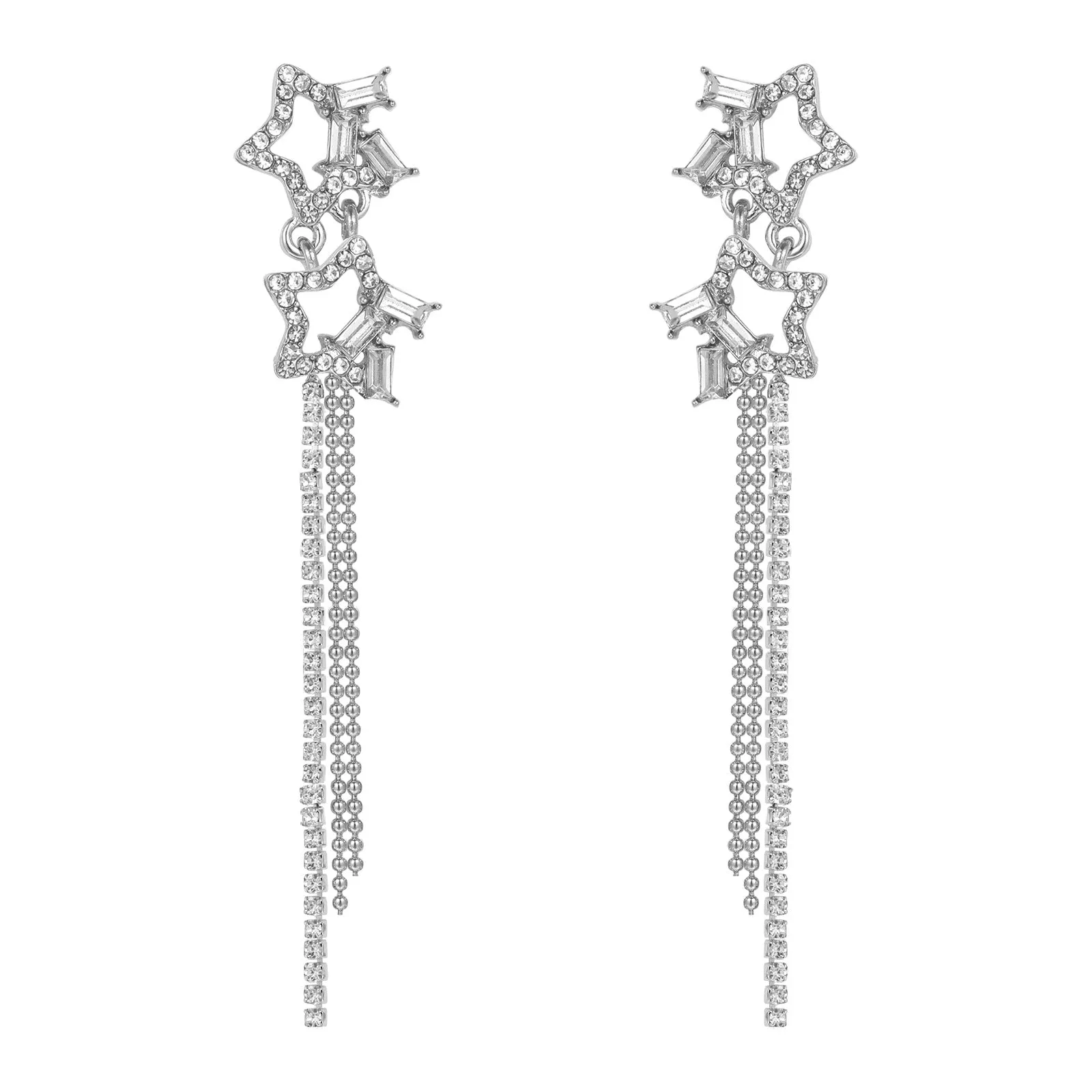Wholesale Rhinestone Star Tassel Earrings