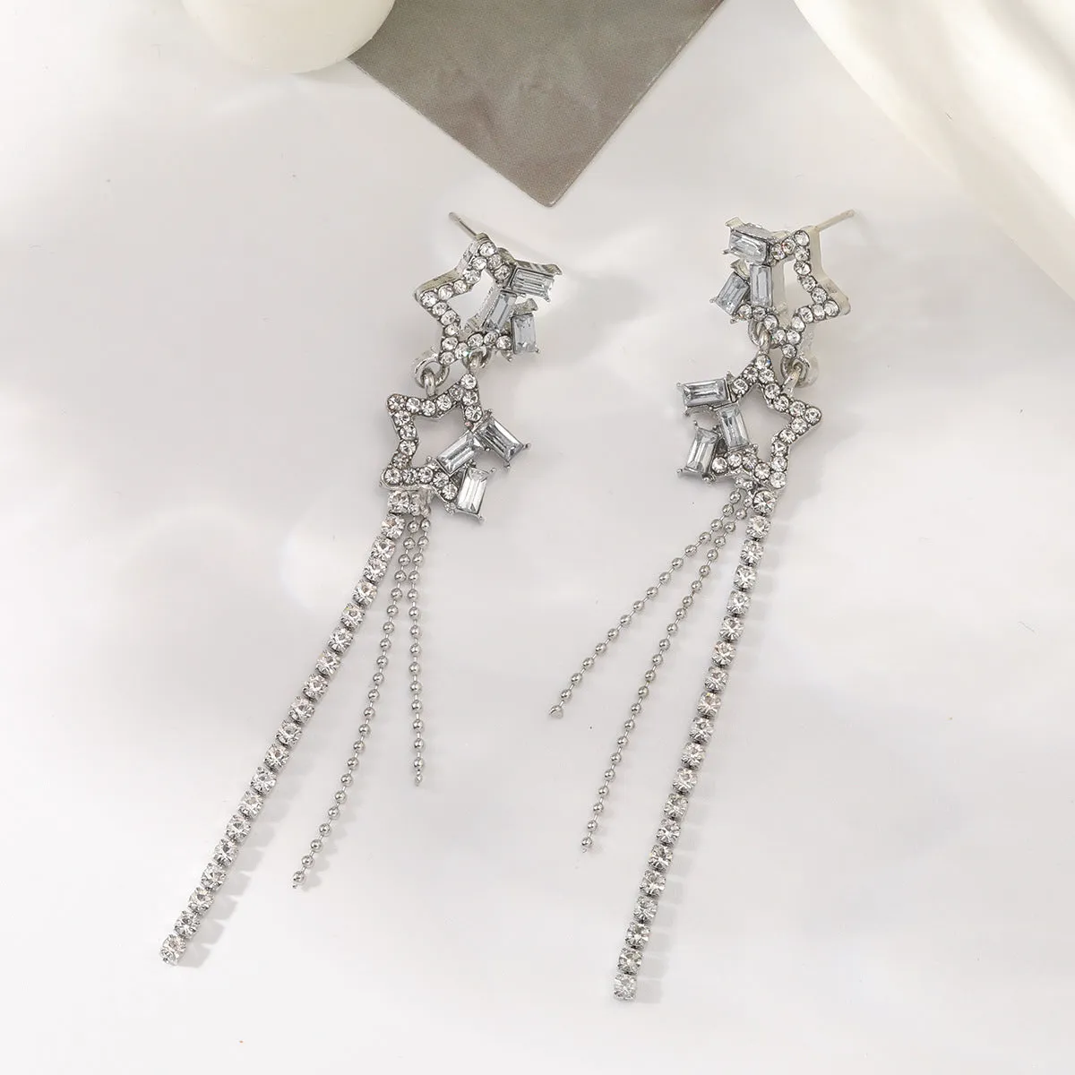Wholesale Rhinestone Star Tassel Earrings