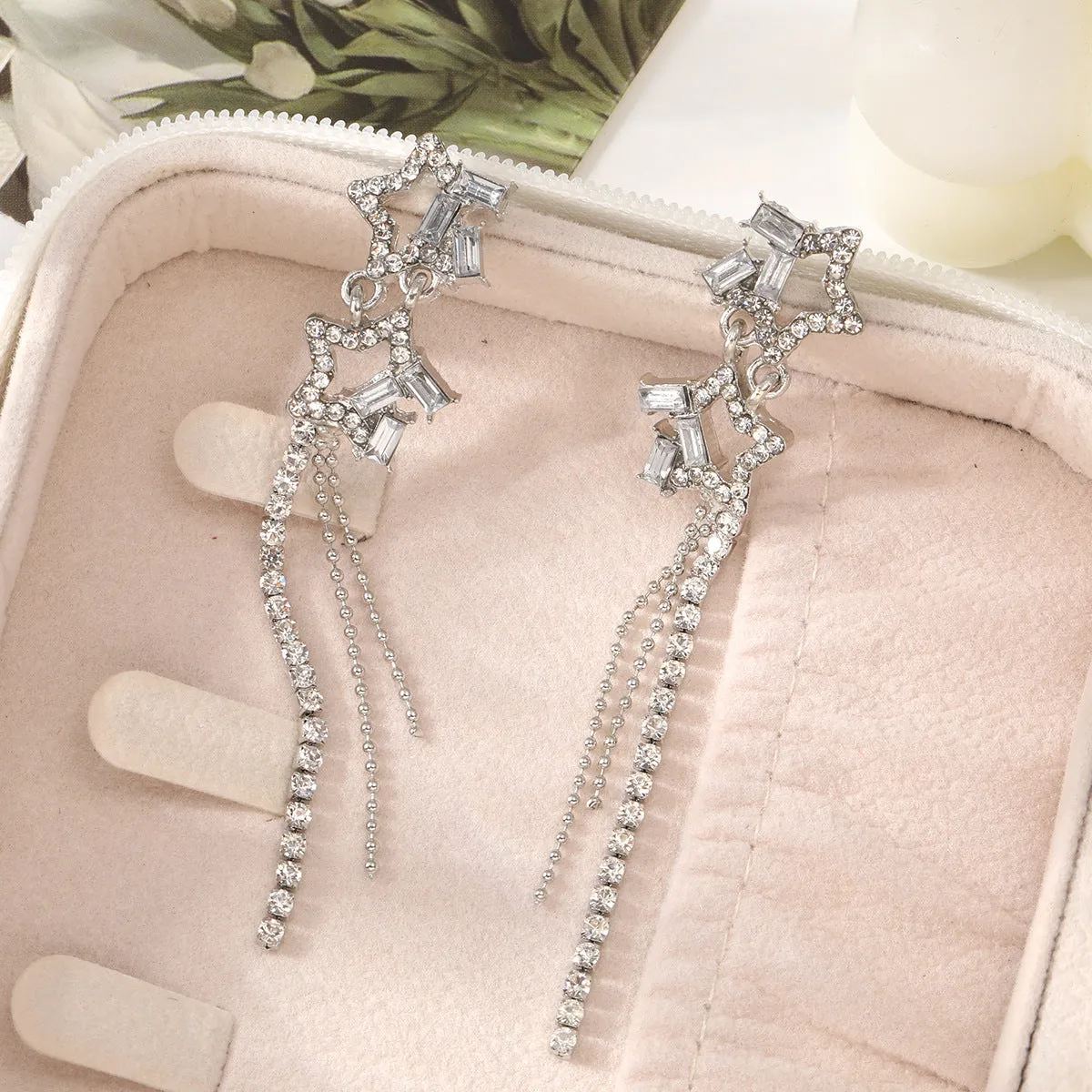 Wholesale Rhinestone Star Tassel Earrings