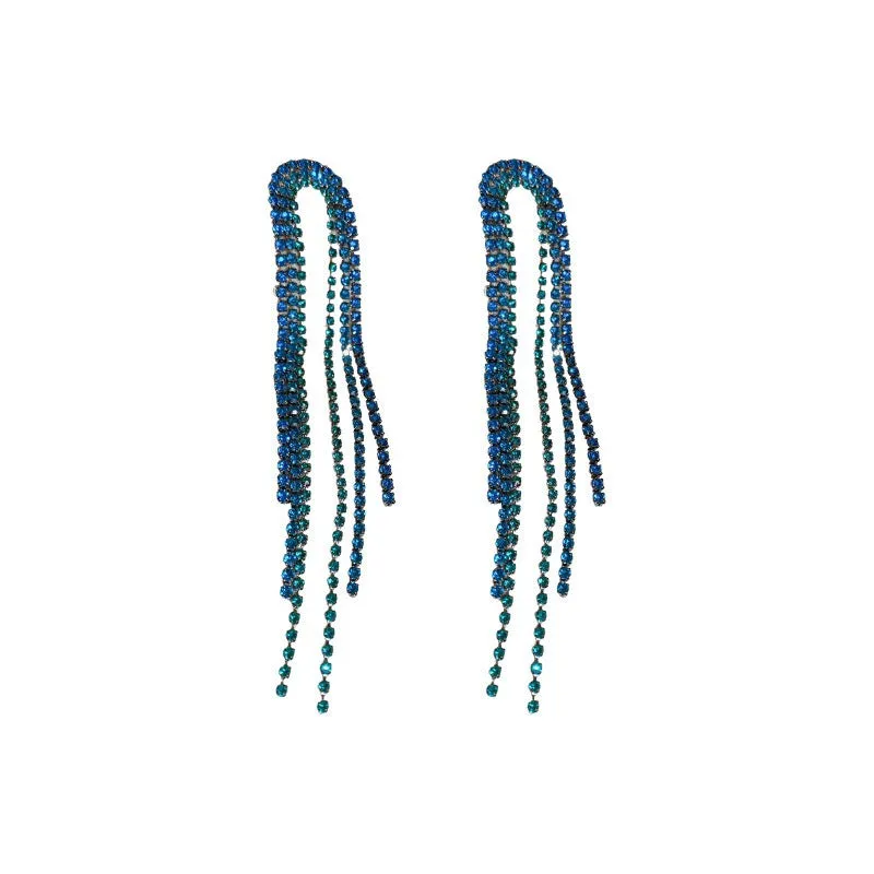 Wholesale Rhinestone U-shaped Diamond Exaggerated Tassel Earrings
