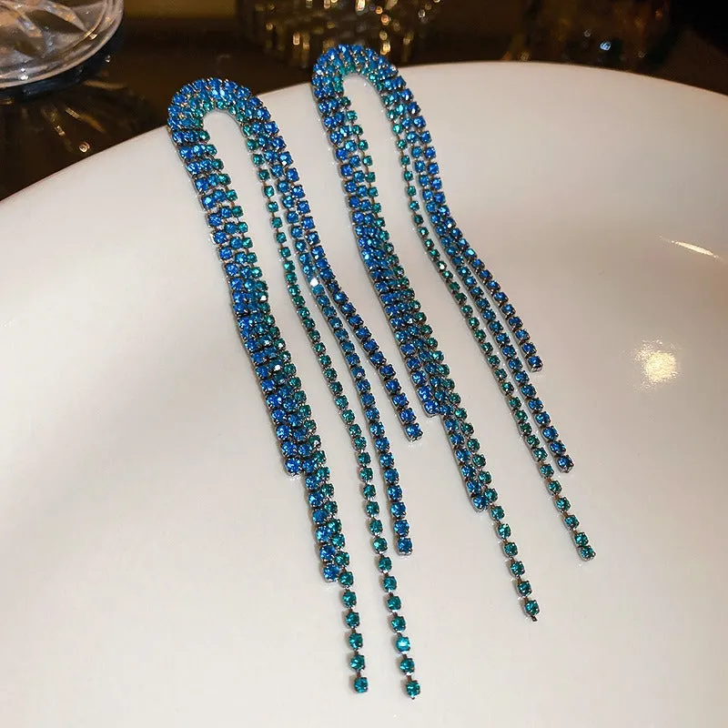 Wholesale Rhinestone U-shaped Diamond Exaggerated Tassel Earrings