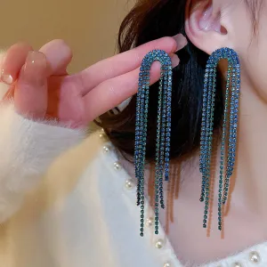 Wholesale Rhinestone U-shaped Diamond Exaggerated Tassel Earrings