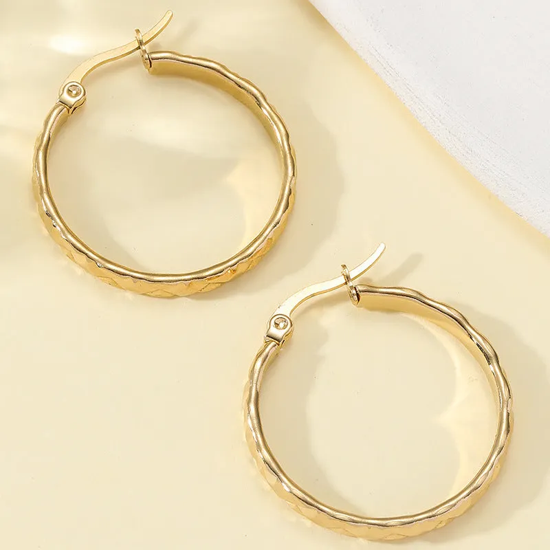Wholesale Rhombus Lattice Titanium Steel Gold Plated Earrings