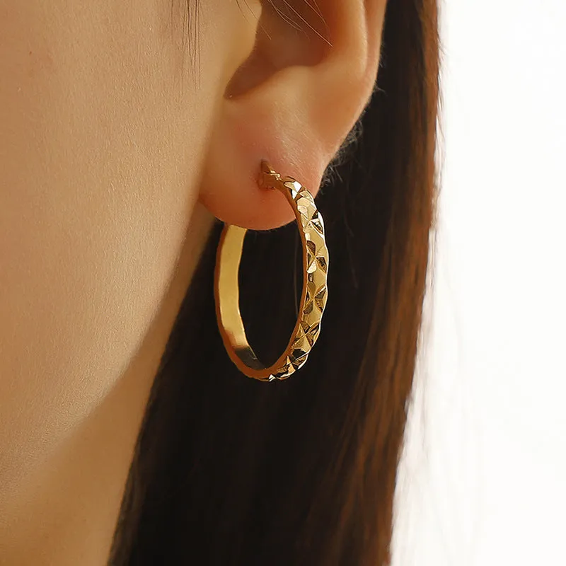 Wholesale Rhombus Lattice Titanium Steel Gold Plated Earrings