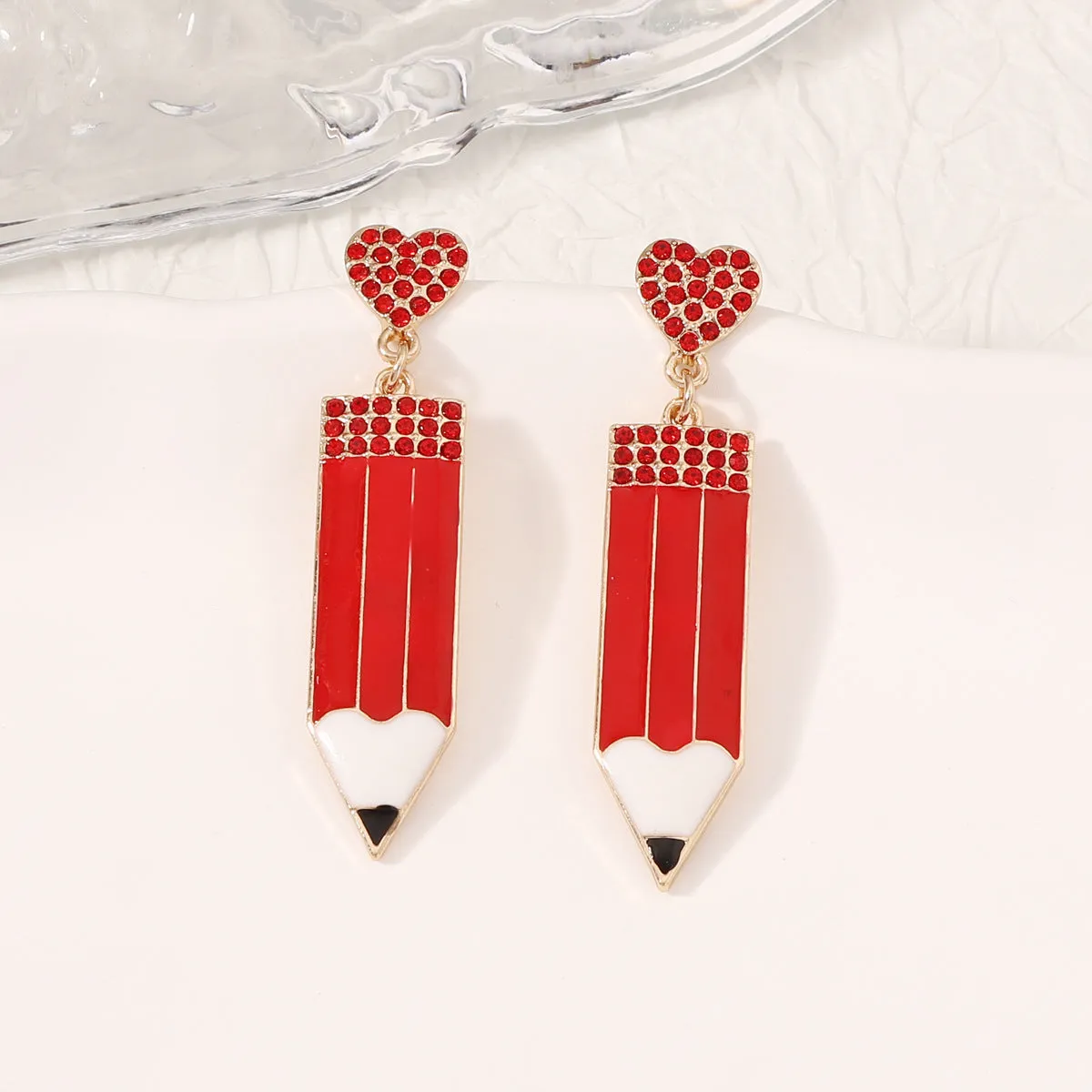 Wholesale Rice Ball Pencil Set with Diamond Alloy Earrings