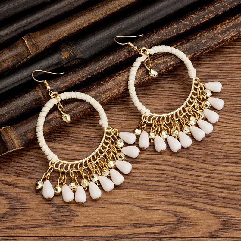 Wholesale Rice Bead Handmade Woven Tassel Earrings