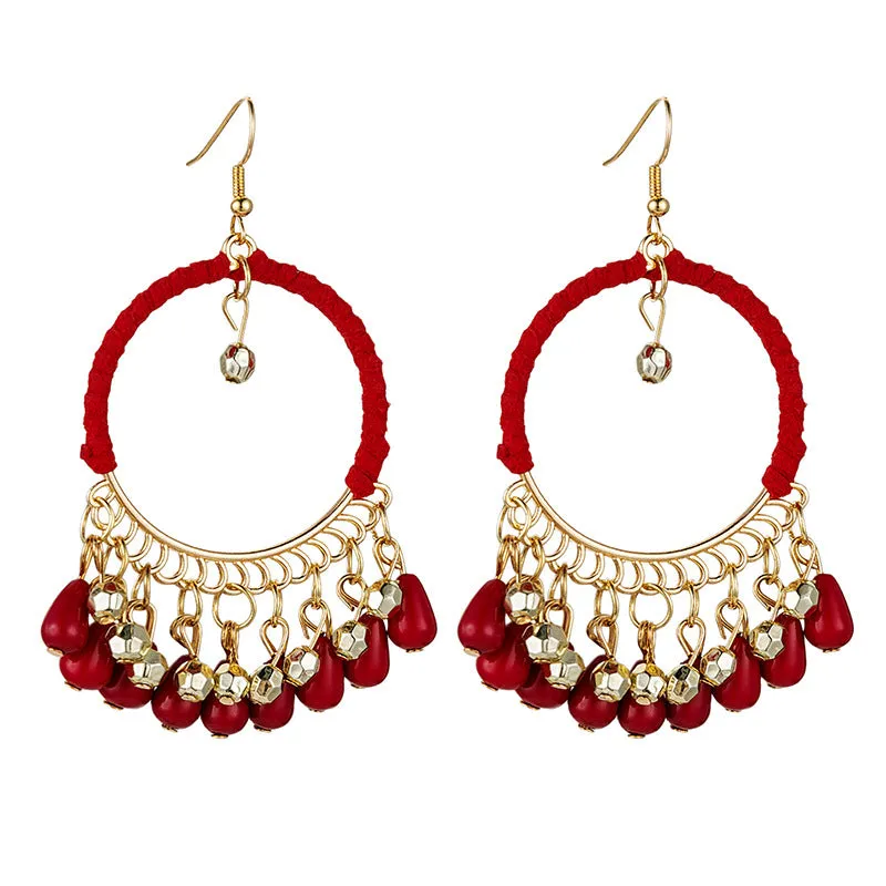 Wholesale Rice Bead Handmade Woven Tassel Earrings