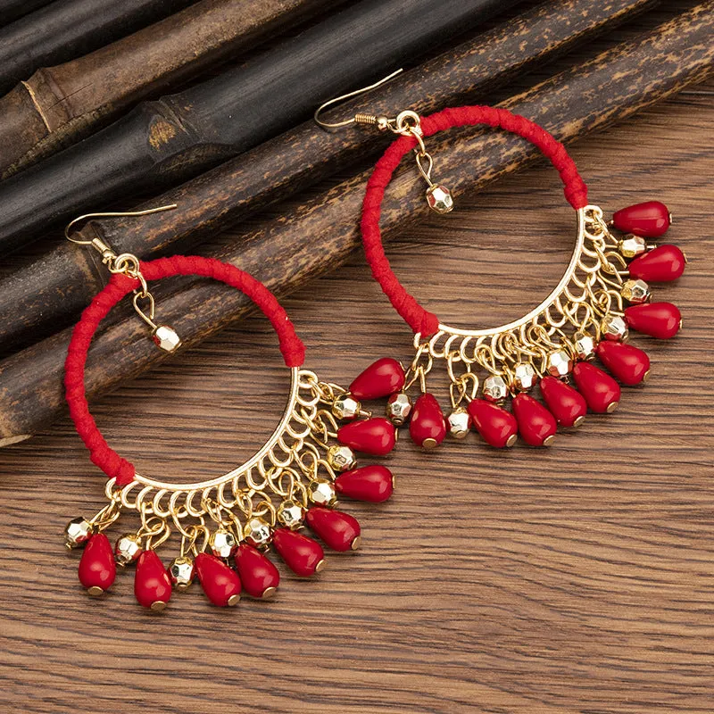 Wholesale Rice Bead Handmade Woven Tassel Earrings