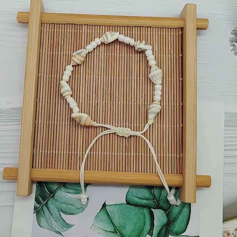 Wholesale Rice Bead Natural Shell Conch Handmade Woven Bracelet